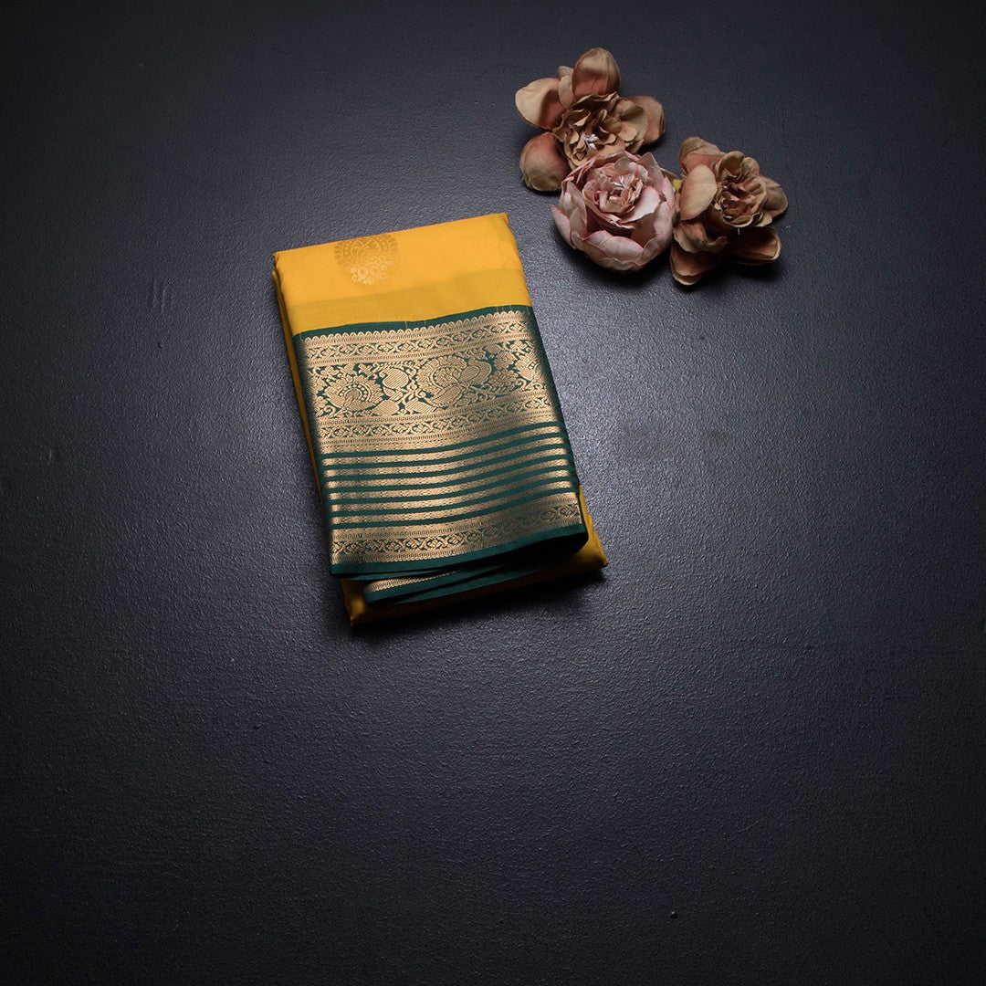 Art Silk Mango Yellow Zari Worked Saree 10
