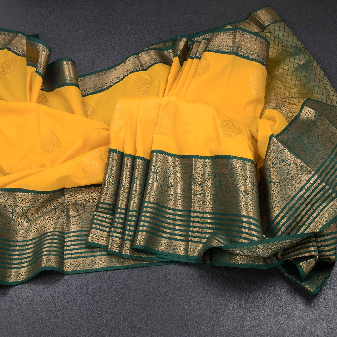 Art Silk Mango Yellow Zari Worked Saree 10