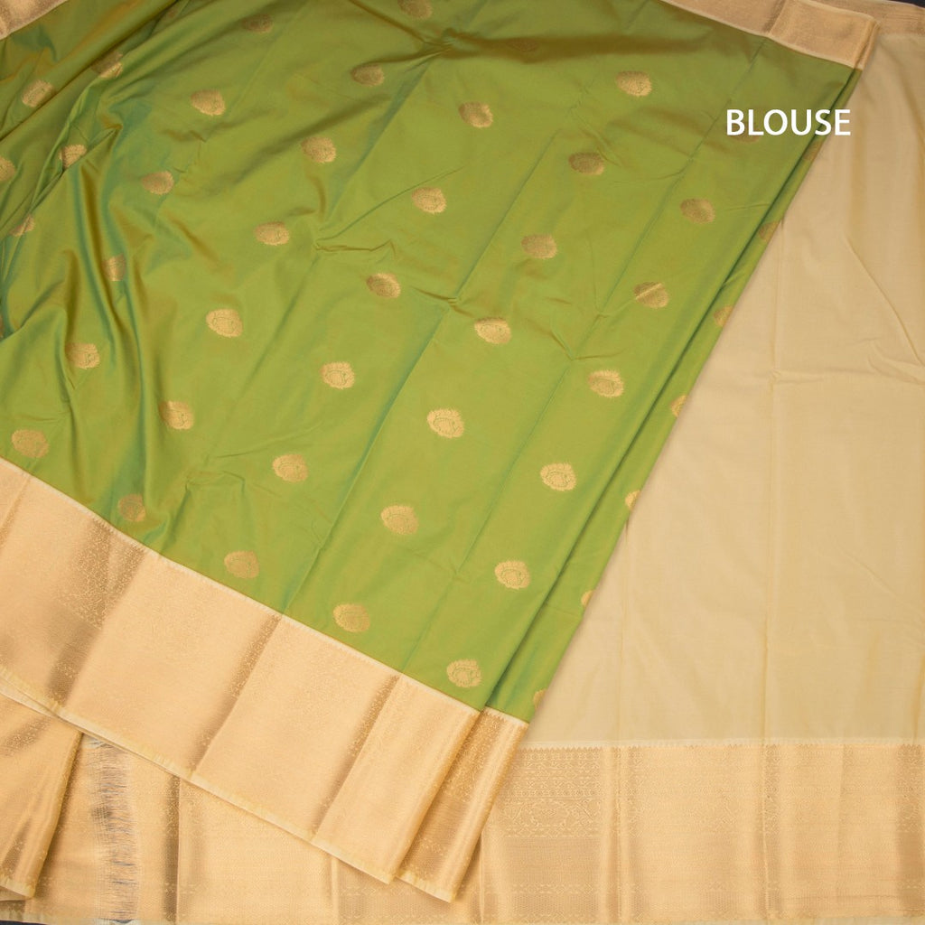Art Silk Parrot Green Zari Worked Saree 06
