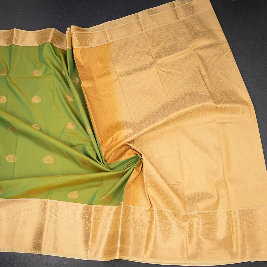 Art Silk Parrot Green Zari Worked Saree 06