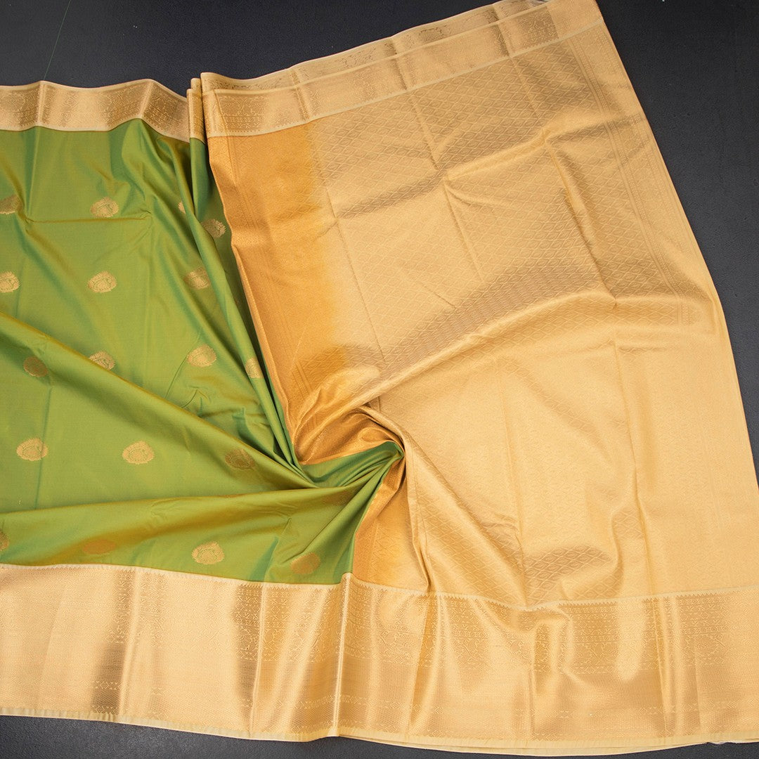 Art Silk Parrot Green Zari Worked Saree 06