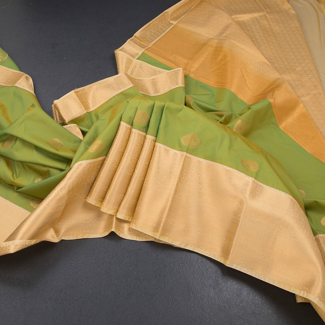 Art Silk Parrot Green Zari Worked Saree 06