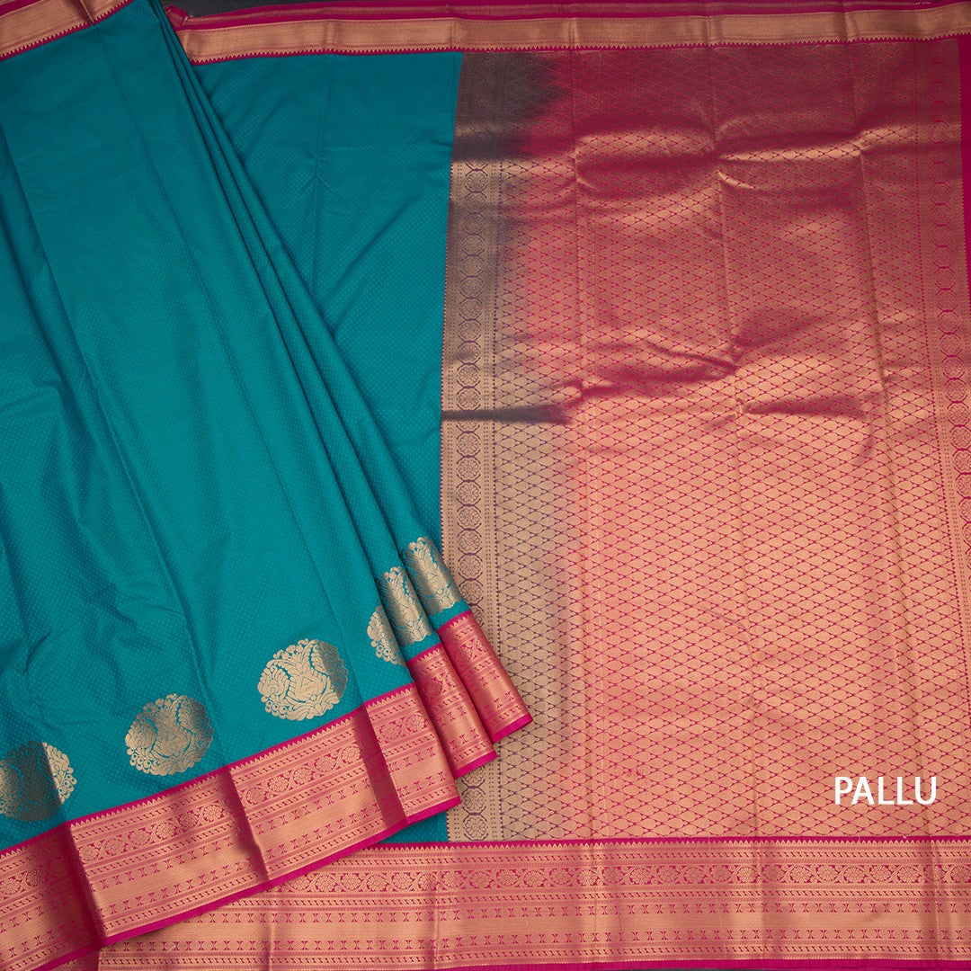 Art Silk Peacock Green Zari Worked Saree 08
