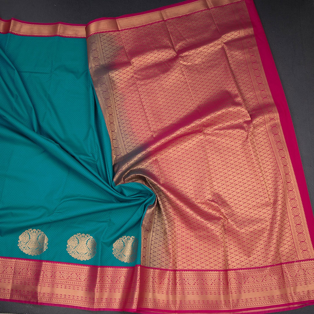 Art Silk Peacock Green Zari Worked Saree 08