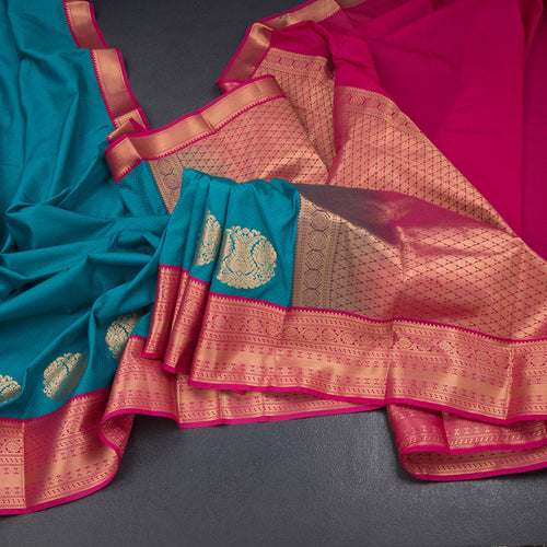 Art Silk Peacock Green Zari Worked Saree 08