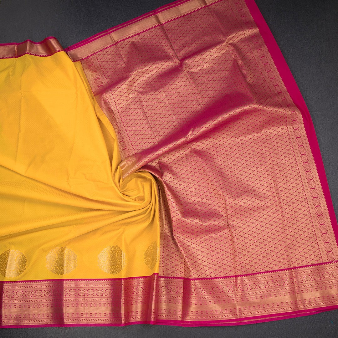 Art Silk Mango Yellow Zari Worked Saree 11