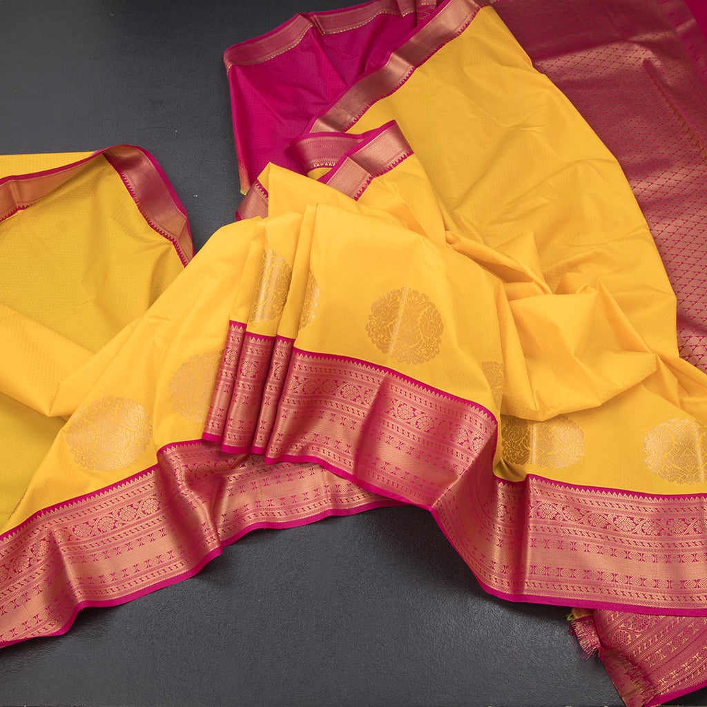 Art Silk Mango Yellow Zari Worked Saree 11