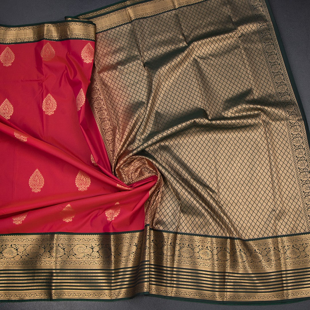Art Silk Red Zari Worked Saree 06