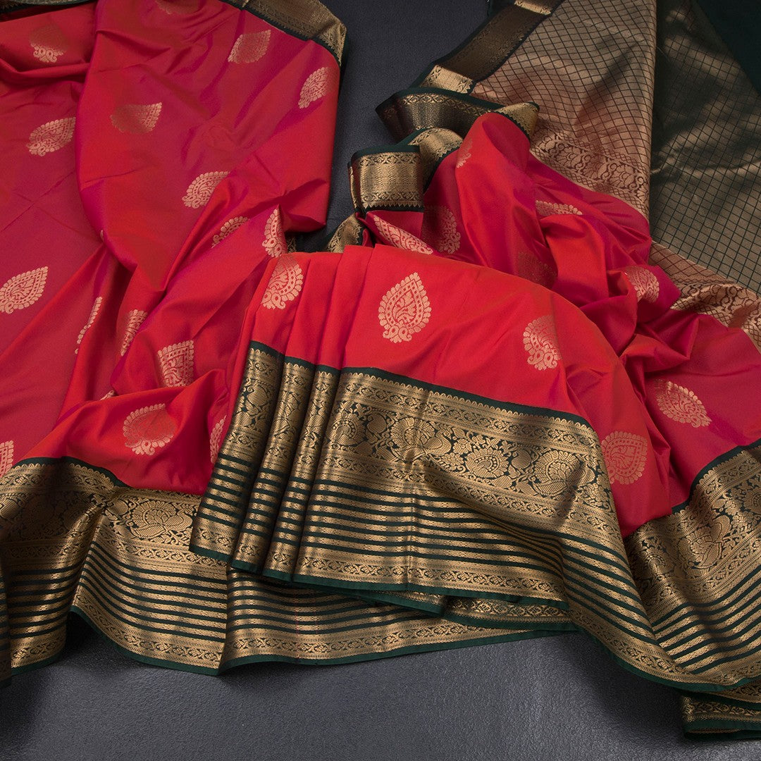 Art Silk Red Zari Worked Saree 06