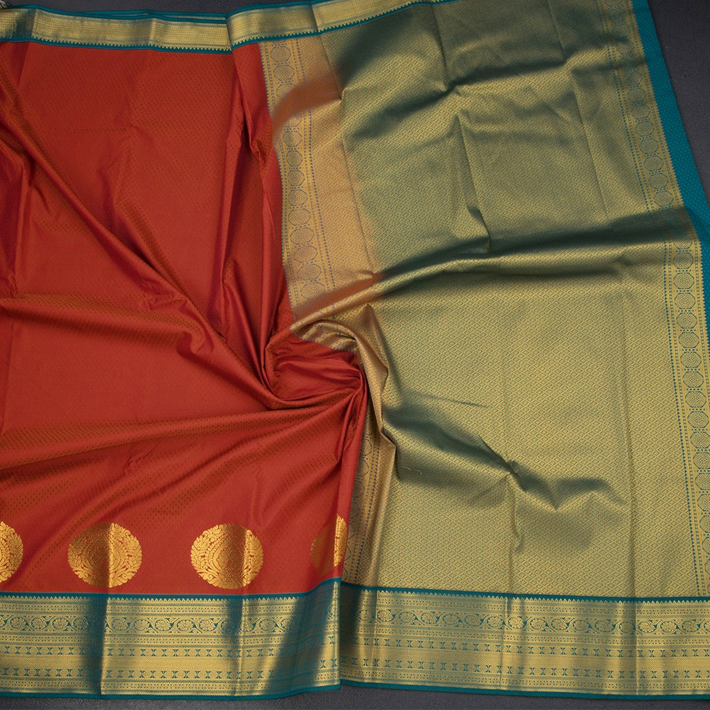 Art Silk Rust Orange Zari Worked Saree 03