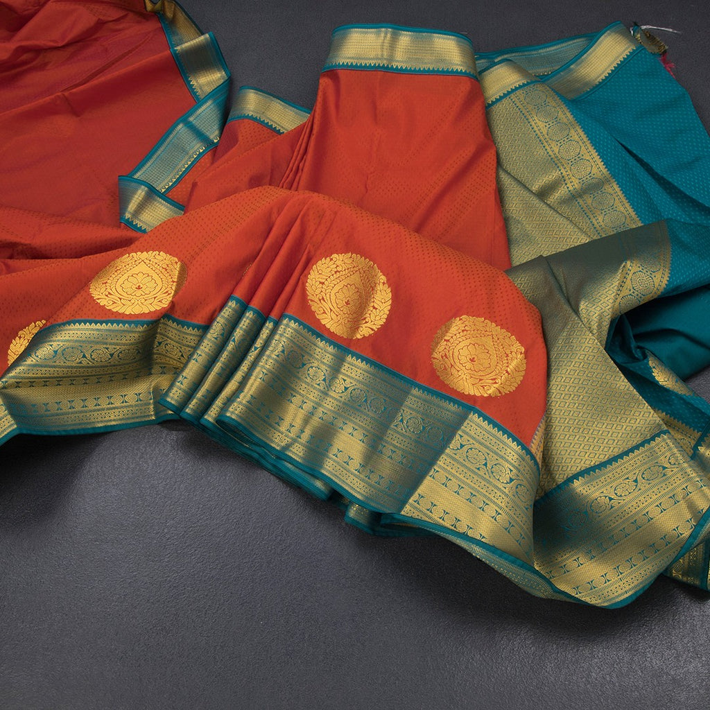 Art Silk Rust Orange Zari Worked Saree 03