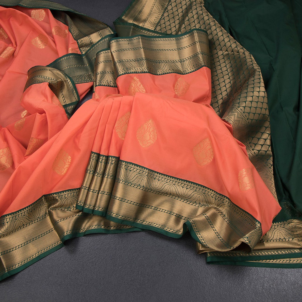 Art Silk Peach Zari Worked Saree 08