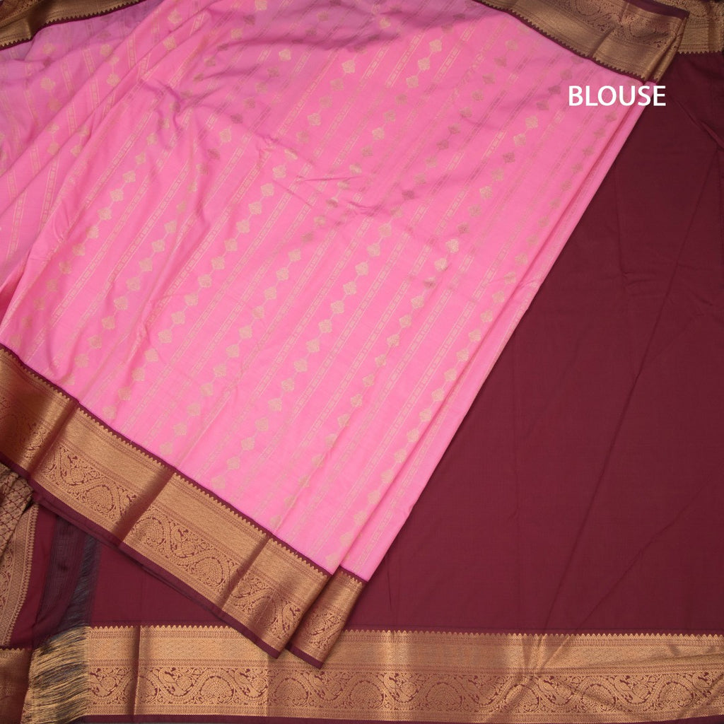 Art Silk Rose Pink Zari Worked Saree 05