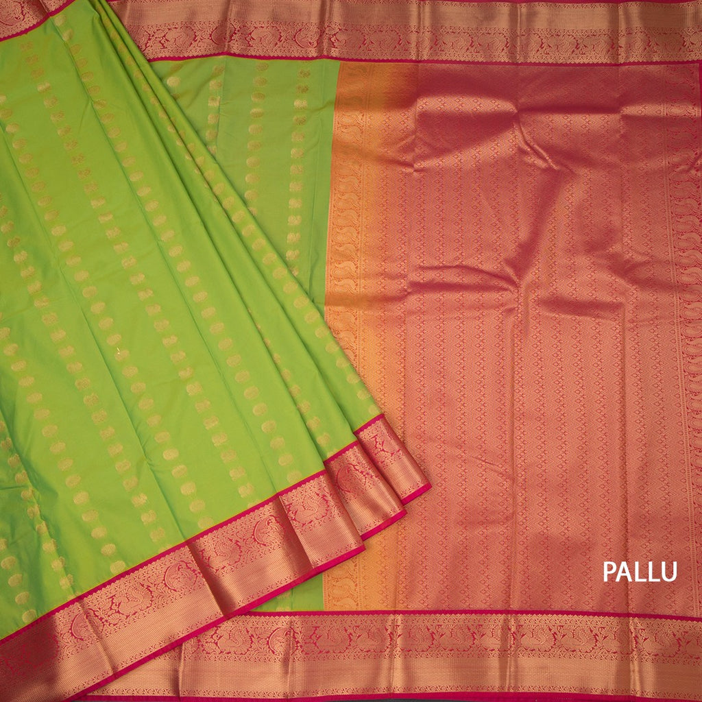 Art Silk Parrot Green Zari Worked Saree 07