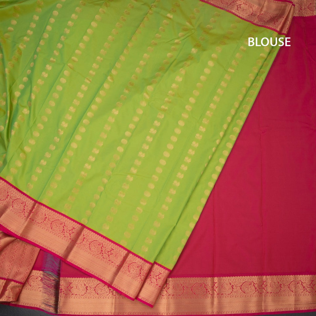 Art Silk Parrot Green Zari Worked Saree 07