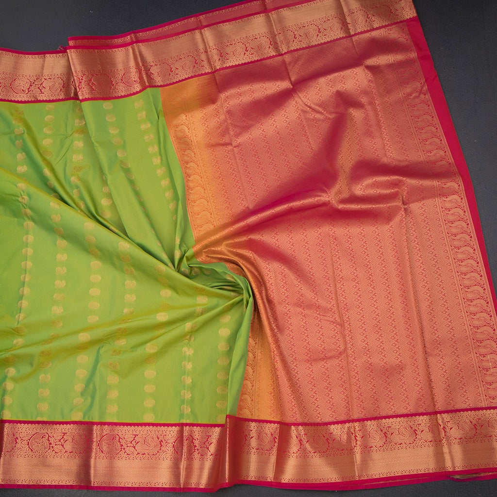 Art Silk Parrot Green Zari Worked Saree 07