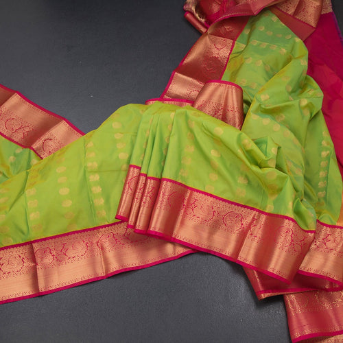 Art Silk Parrot Green Zari Worked Saree 07