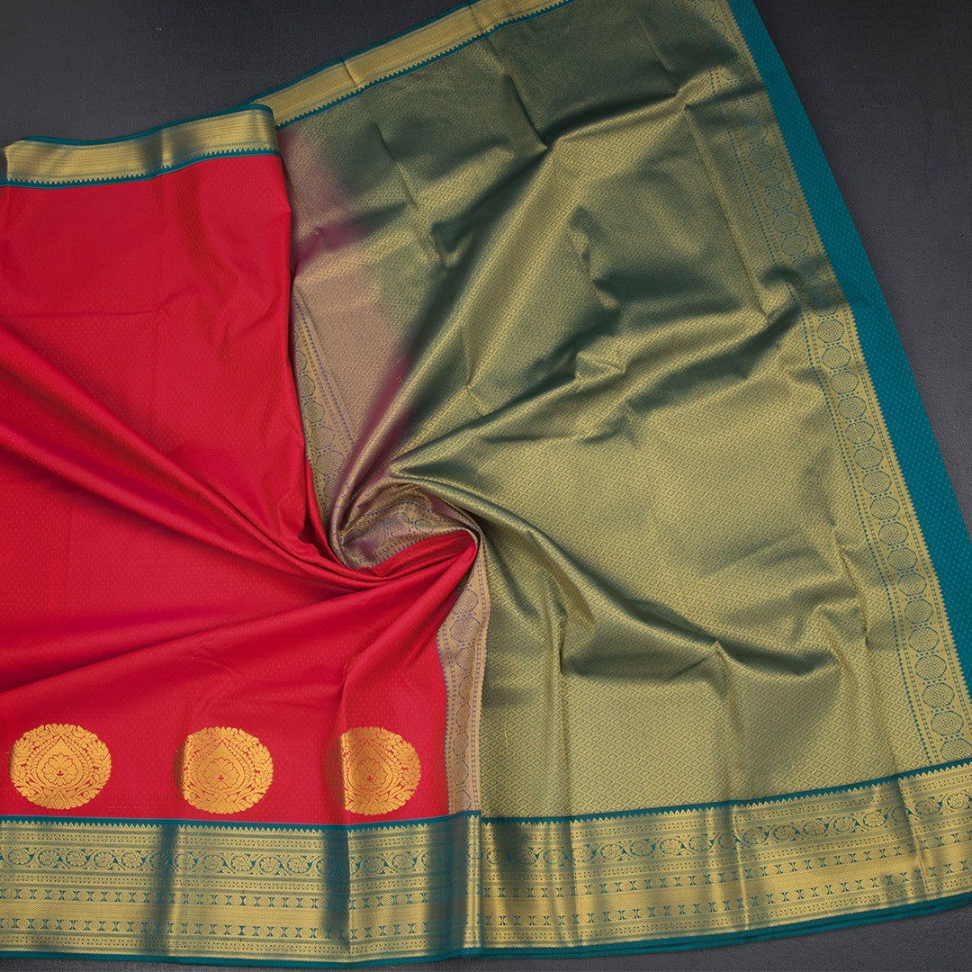 Art Silk Red Zari Worked Saree 07