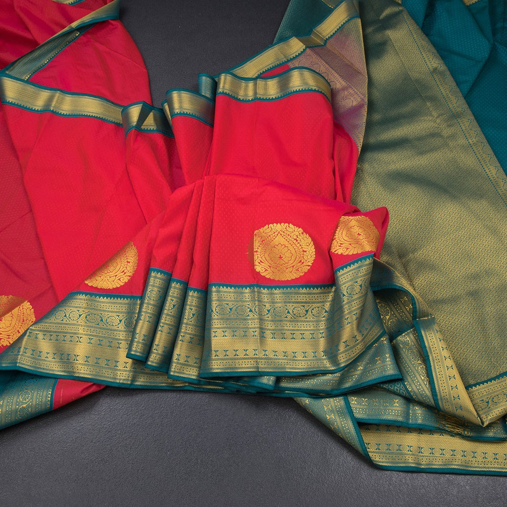 Art Silk Red Zari Worked Saree 07