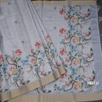 Semi Raw Silk Grey Printed Saree In Tree Design