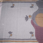 Semi Linen Grey Thread Work Saree