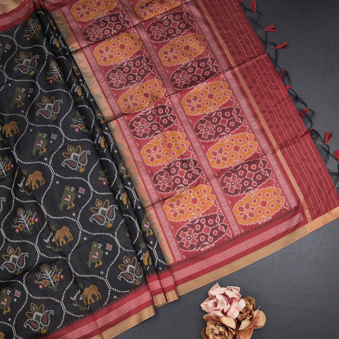 Raw Silk Black Printed Saree