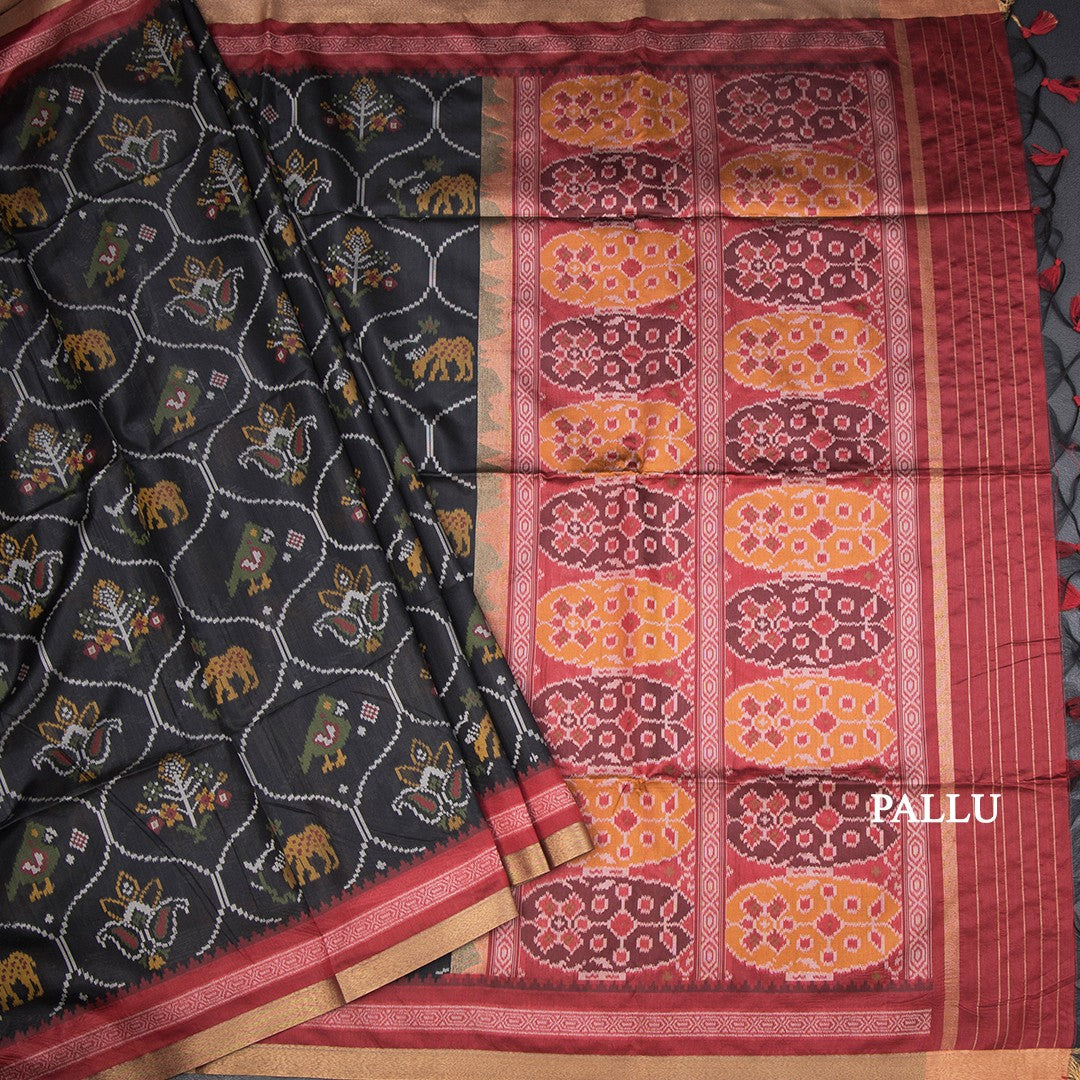 Raw Silk Black Printed Saree