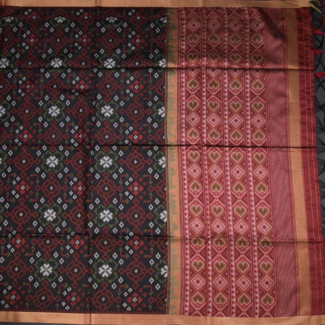 Raw Silk Black Printed Saree 02