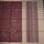 Raw Silk Maroon Checks With Printed Saree