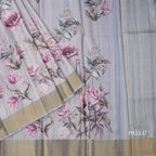 Raw Silk Grey Floral Printed Saree