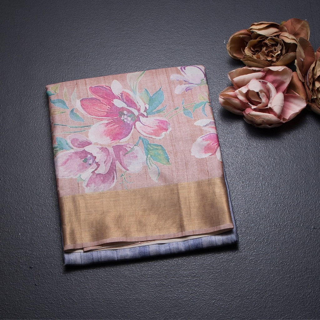 Raw Silk Multi Colour Floral Printed Saree 02