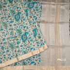 Pure Tussar Cream Leaf Printed Saree