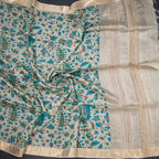 Pure Tussar cream saree with leaf print from Shriyara Life, featuring elegant traditional fabric and intricate design details.