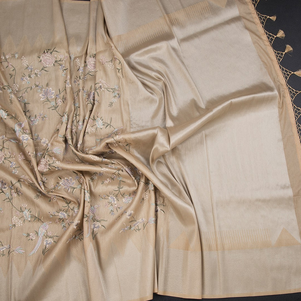 Elegant Banaras Saree with Zari and Thread Work by Shriyara Life, showcasing intricate traditional design and rich fabric.