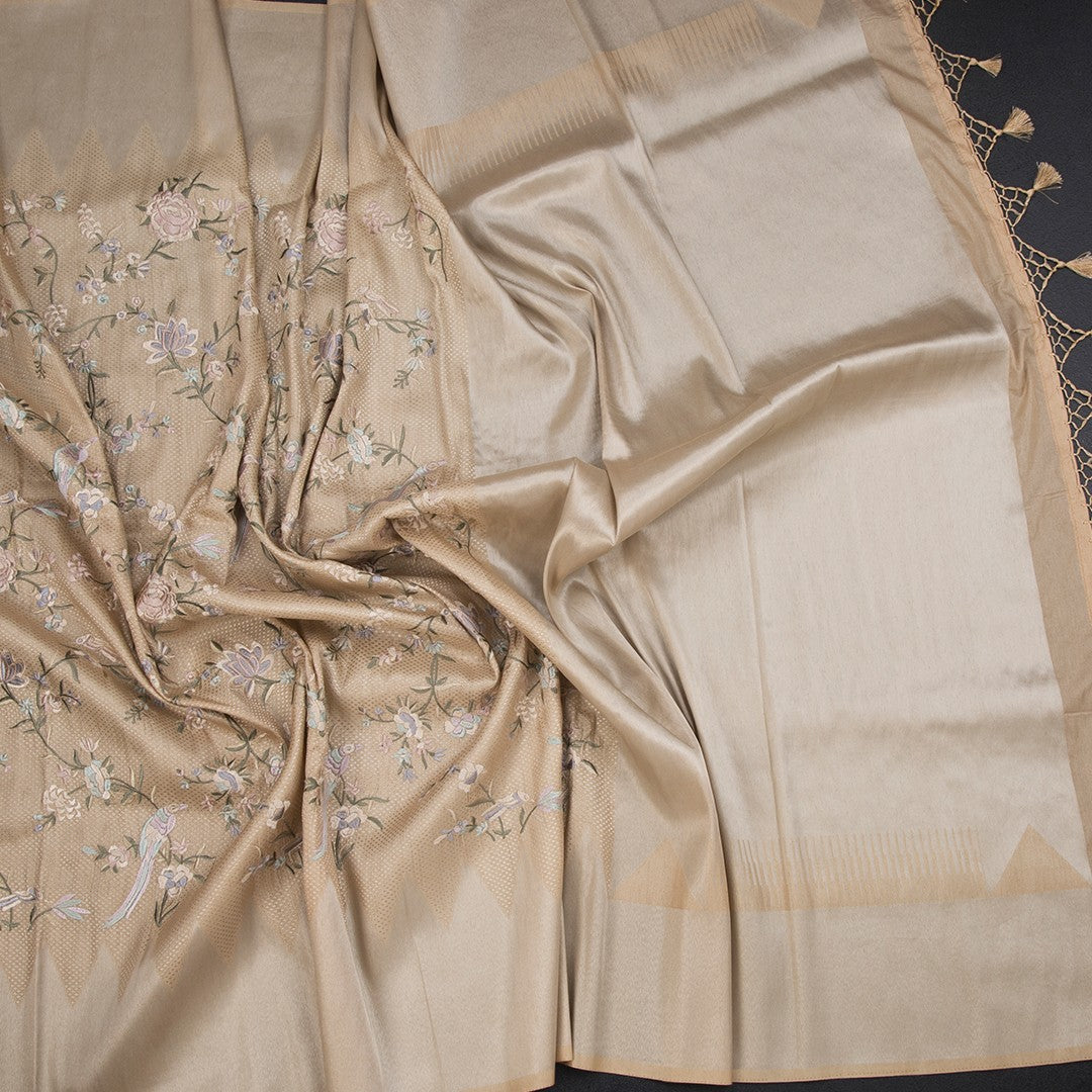 Elegant Banaras Saree with Zari and Thread Work by Shriyara Life, showcasing intricate traditional design and rich fabric.