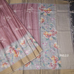 Raw Silk Light Maroon Floral Printed Saree