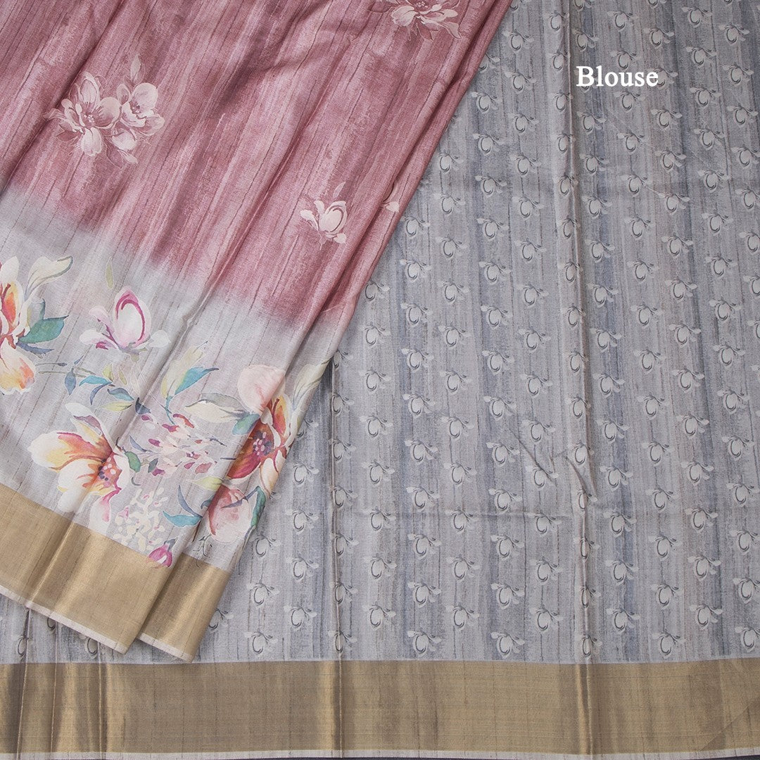 Raw Silk Light Maroon Floral Printed Saree