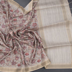 Raw silk grey floral printed saree by Shriyara Life showcasing intricate floral patterns and elegant drape.