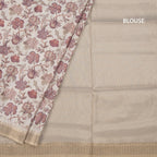 Raw Silk Cream Floral Printed Saree 06