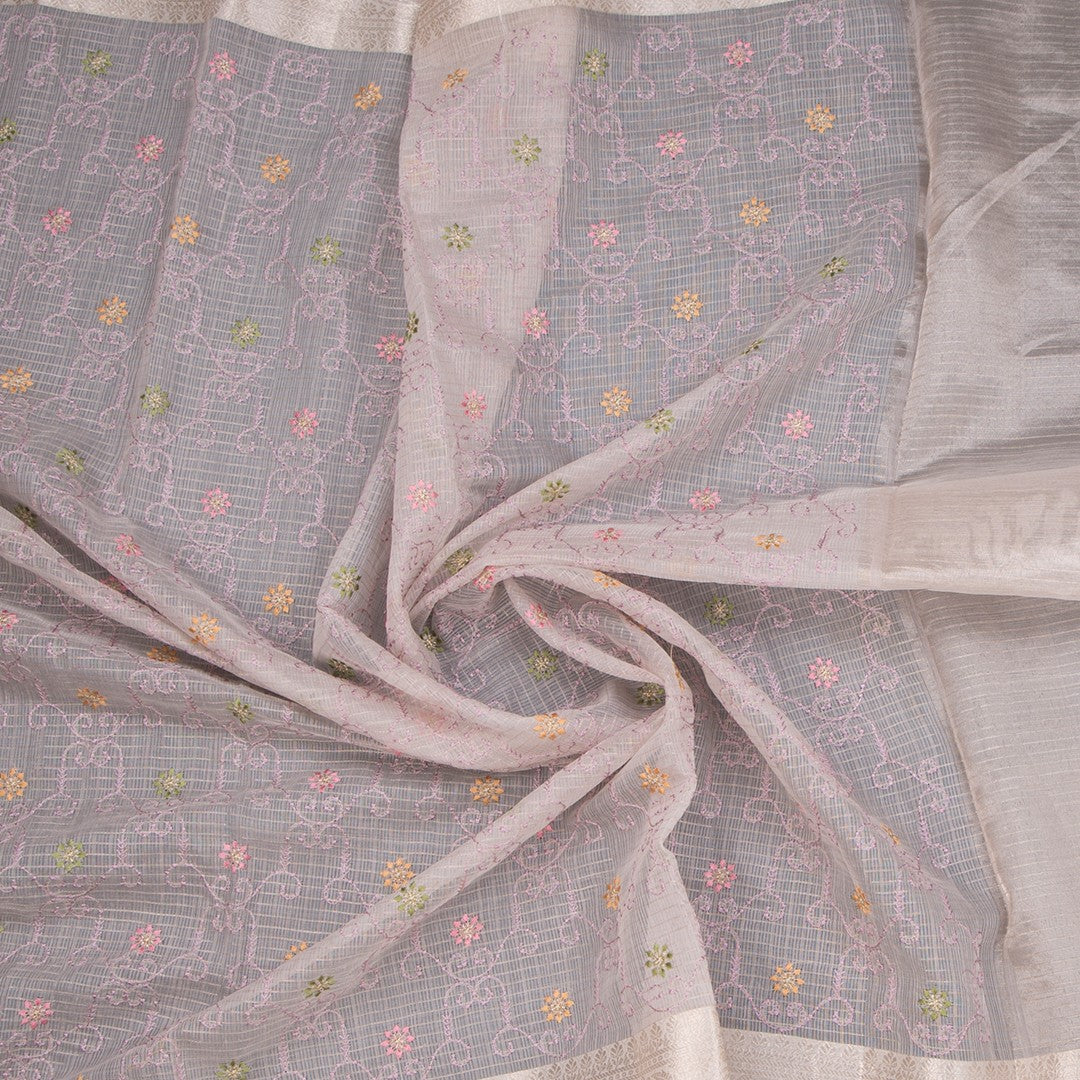 Light purple Kota saree with intricate thread work, displayed by Shriyara Life. Elegant traditional Indian attire.