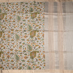 Pure Tussar Cream Leaf Printed Saree 02