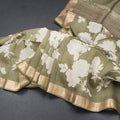 Pure Tussar Olive Green Floral Printed Saree