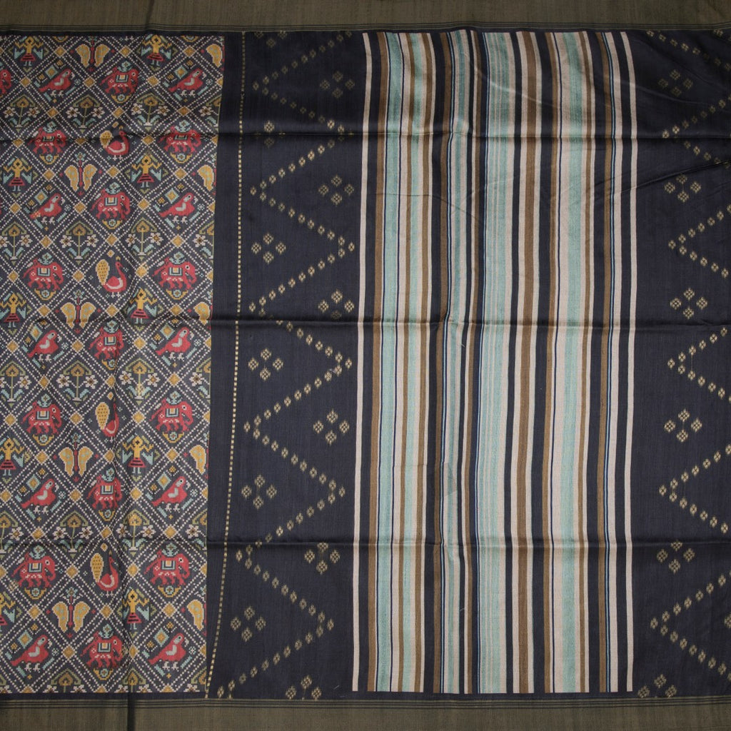 Raw Silk Grey Printed Saree 05