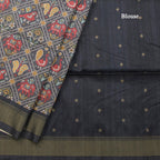 Raw Silk Grey Printed Saree 05