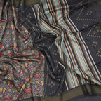 Raw Silk Grey Printed Saree 05
