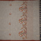 Linen Cream Floral Thread Work Saree 05