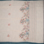 Linen Cream Floral Thread Work Saree 06