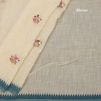 Linen Cream Floral Thread Work Saree 06