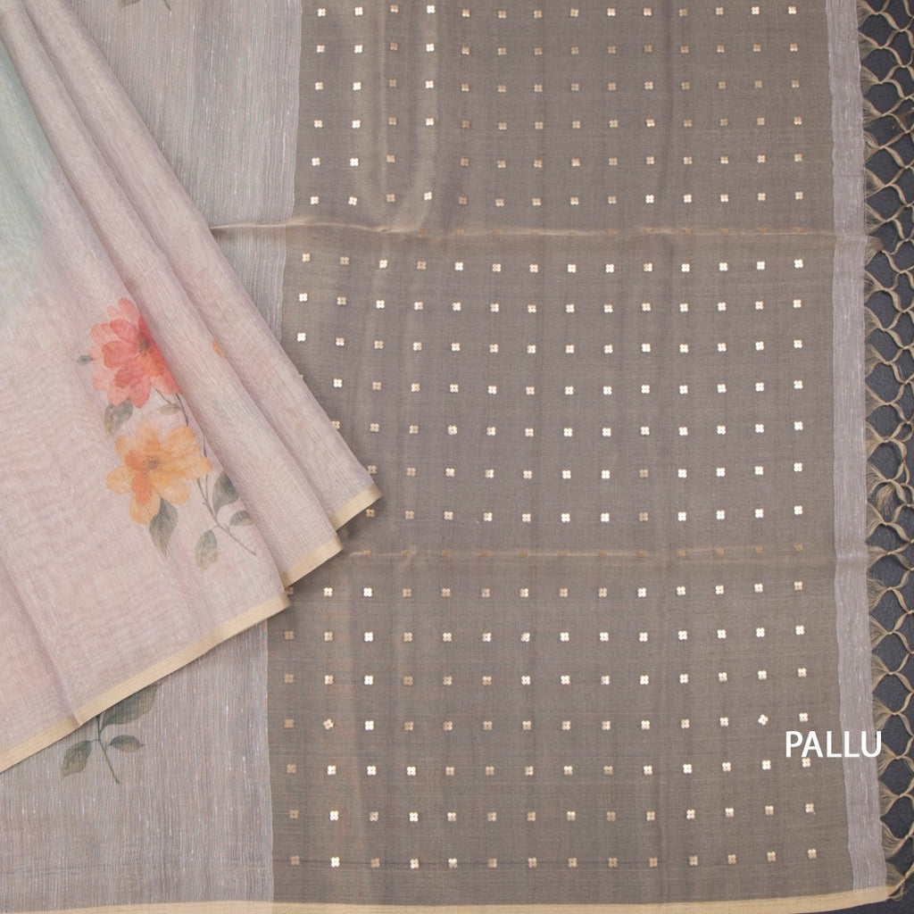 Raw Silk Cream Floral Printed Saree 09