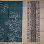 Raw Silk Teal Green Checked Printed Saree